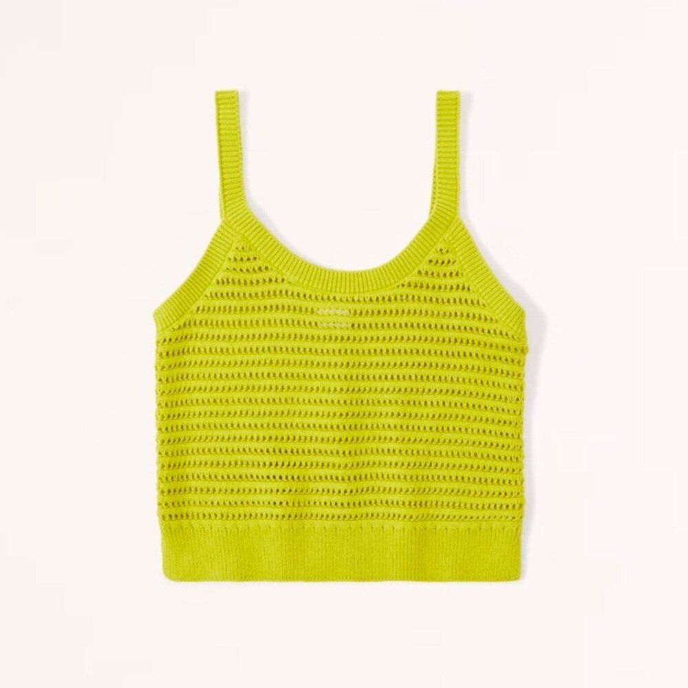 Abercrombie Women's Crochet Scoopneck Tank Top in Lime Green